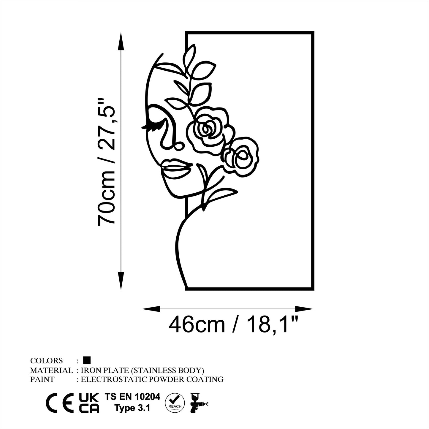 Metalna zidna dekoracija, Flower Woman - L