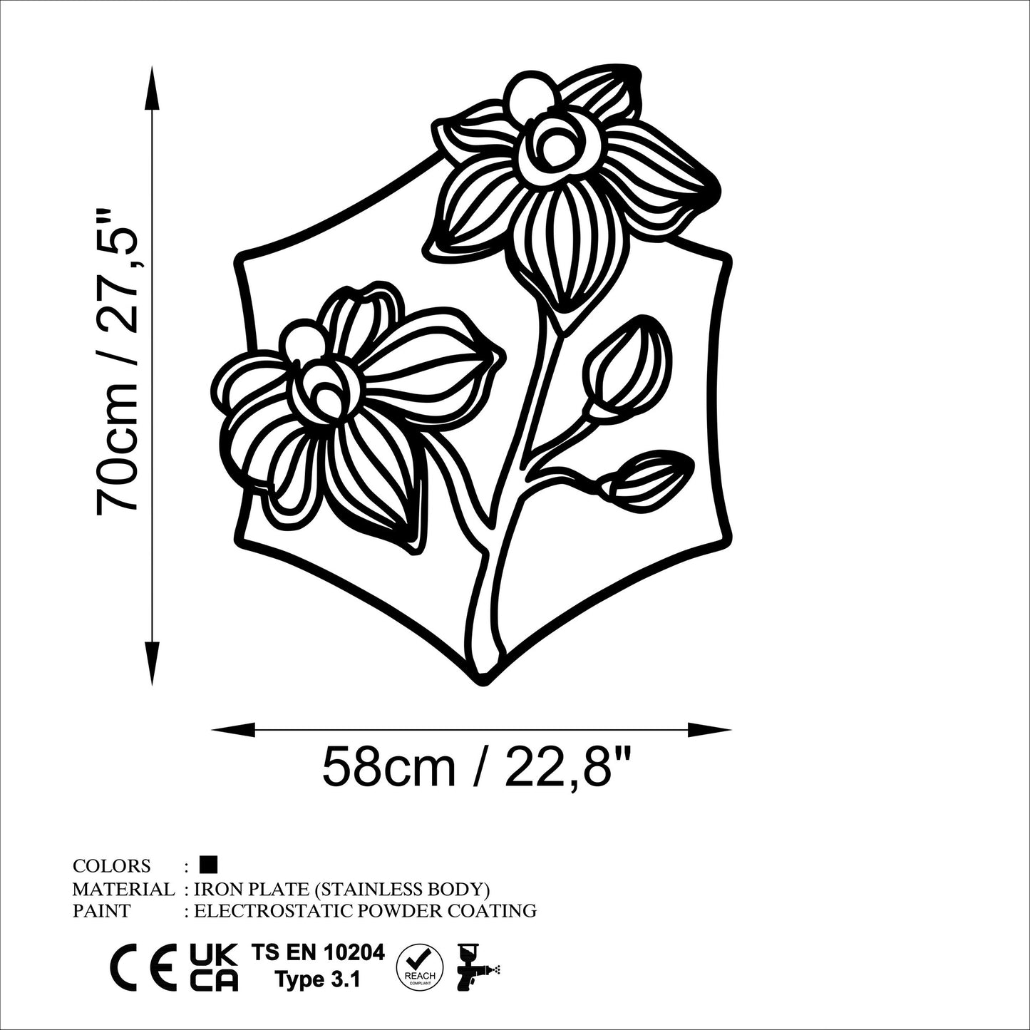 Metalna zidna dekoracija, Orchid - L
