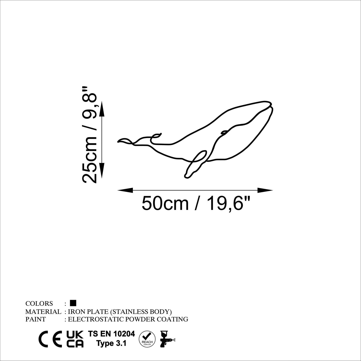 Metalna zidna dekoracija, Whale - M