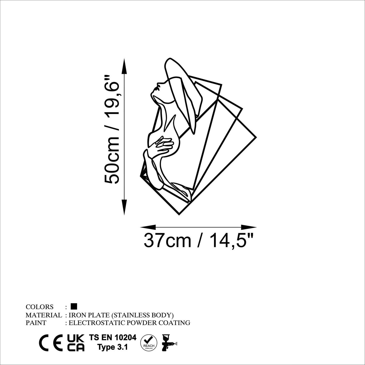 Metalna zidna dekoracija, Woman 1 - M