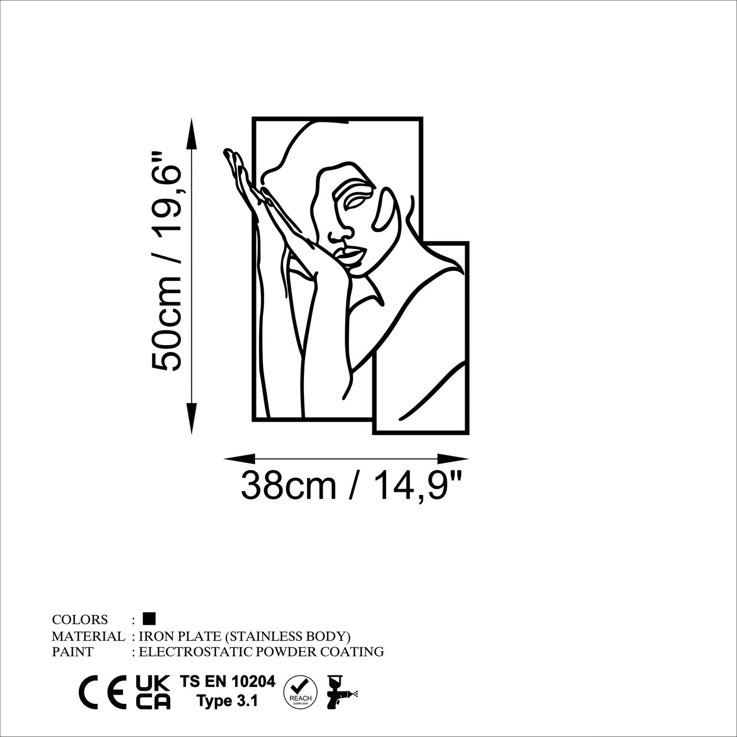 Metalna zidna dekoracija, Woman 2 - M