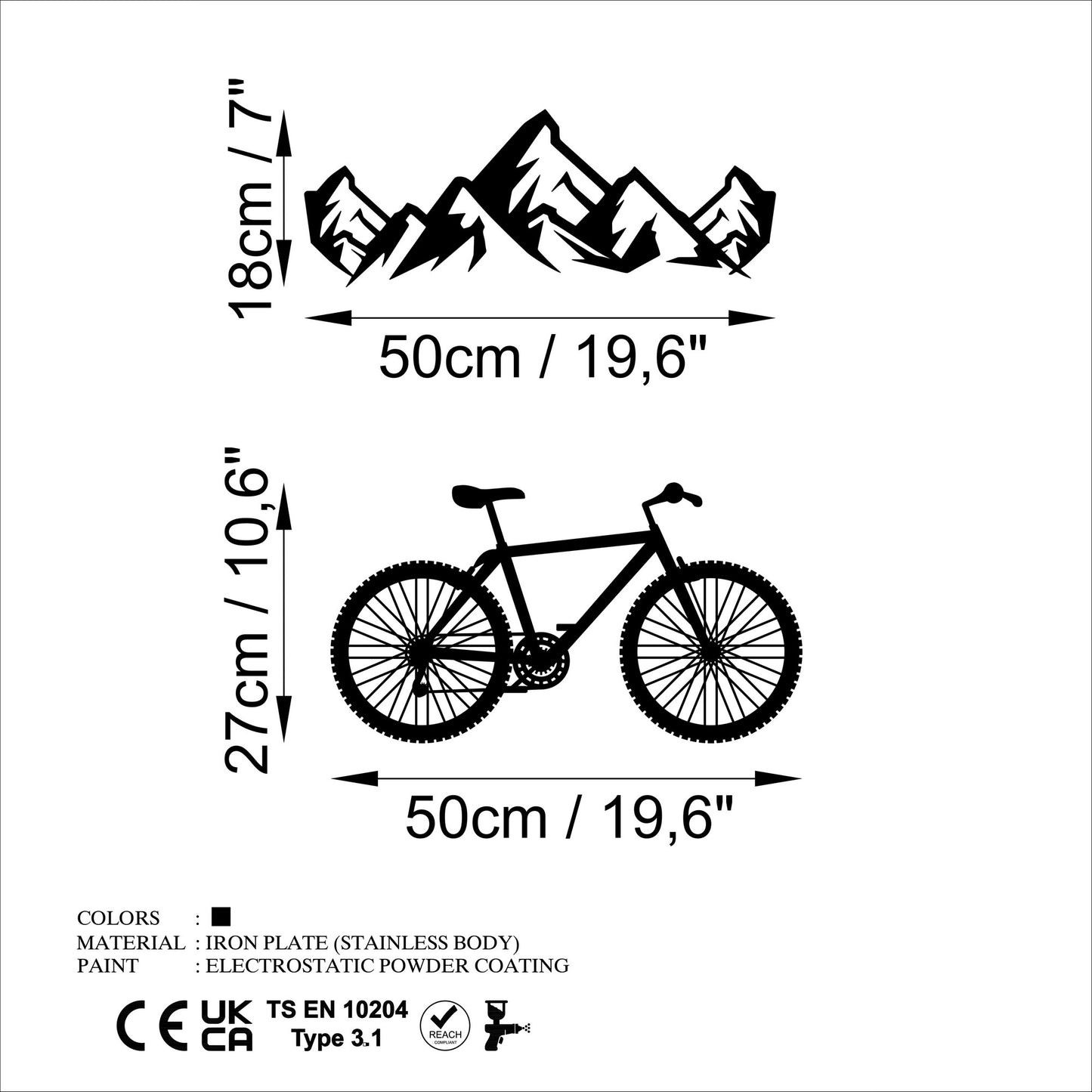 Metalna zidna dekoracija, Mountain And Bicycle - M