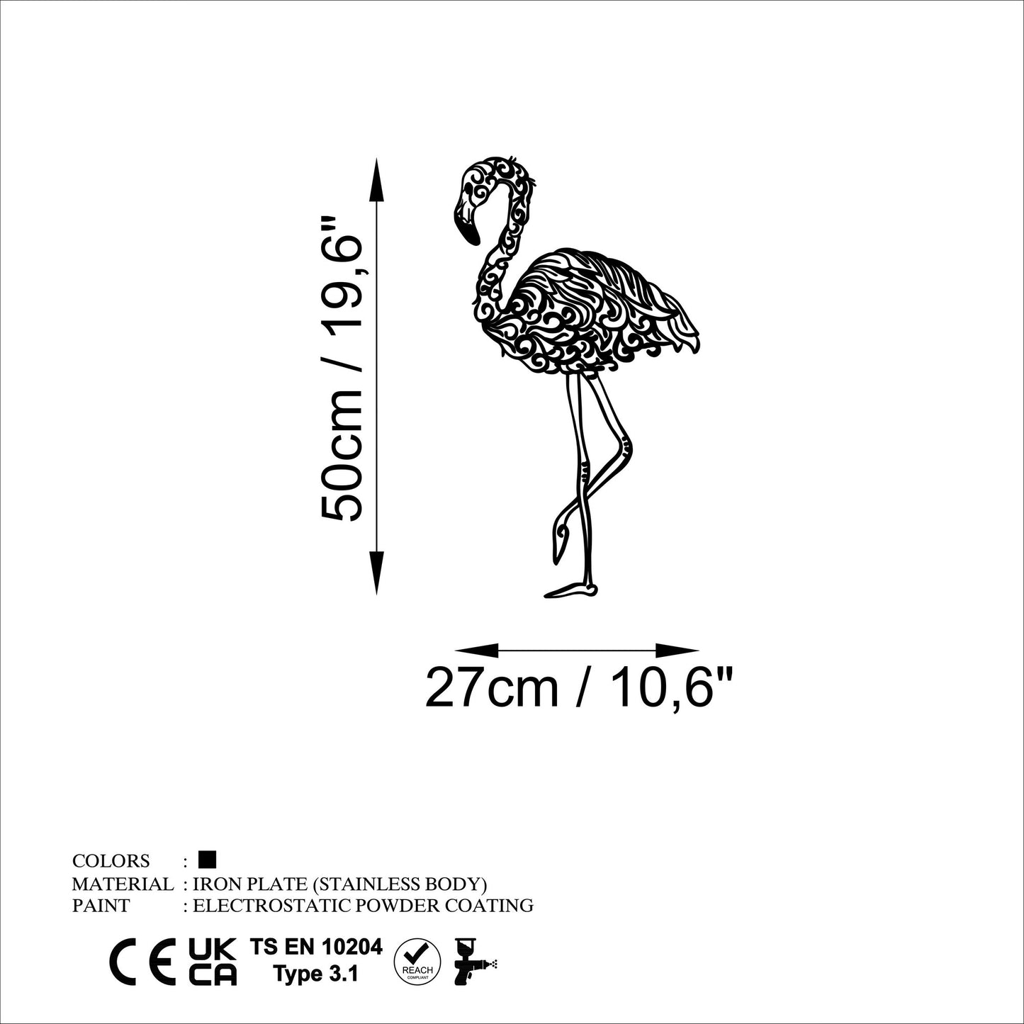 Metalna zidna dekoracija, Flamingo 18
