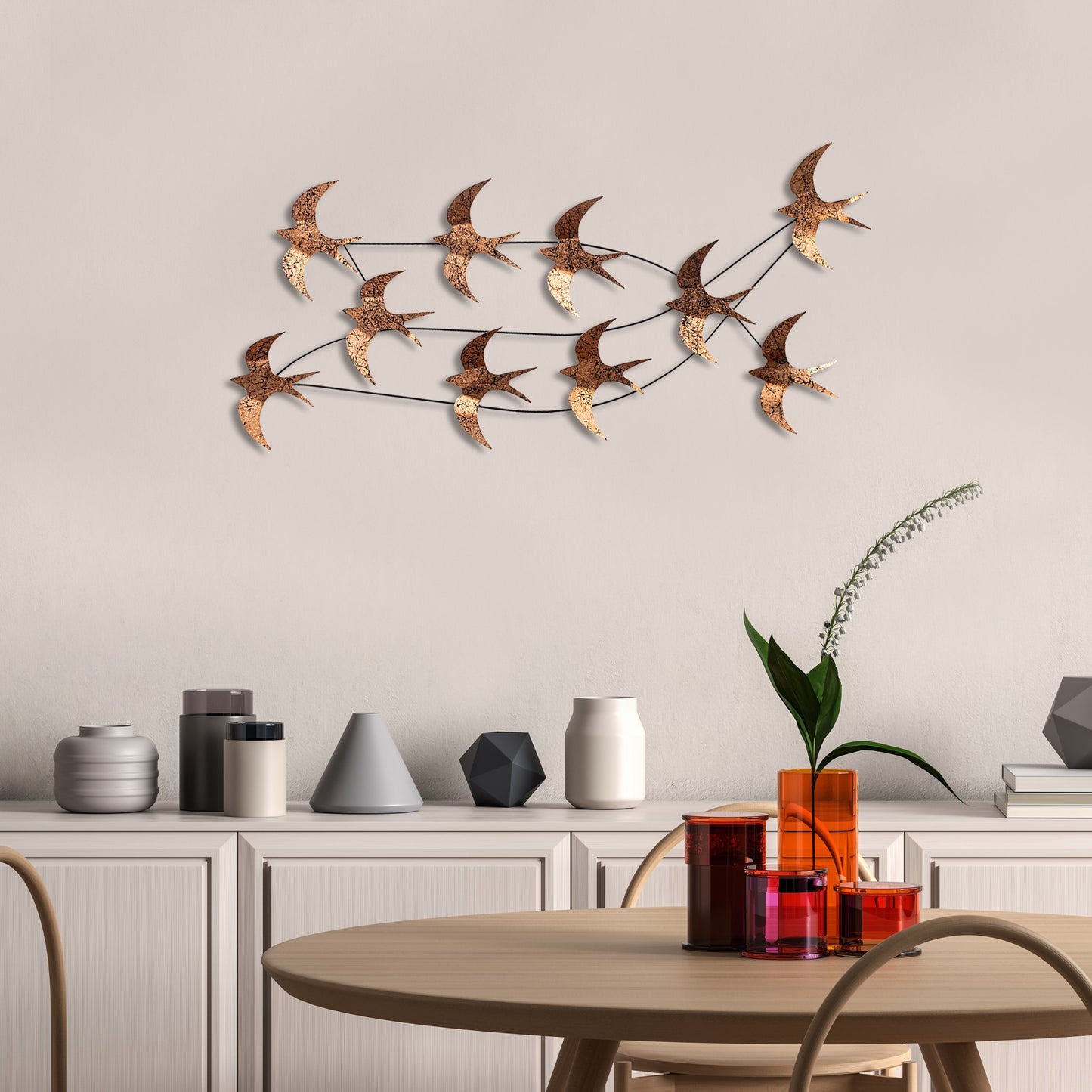 Metalna zidna dekoracija, Flock of Swallows 1