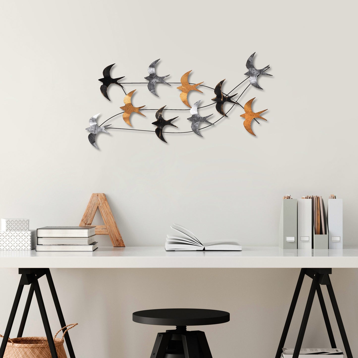 Metalna zidna dekoracija, Flock of Swallows 2