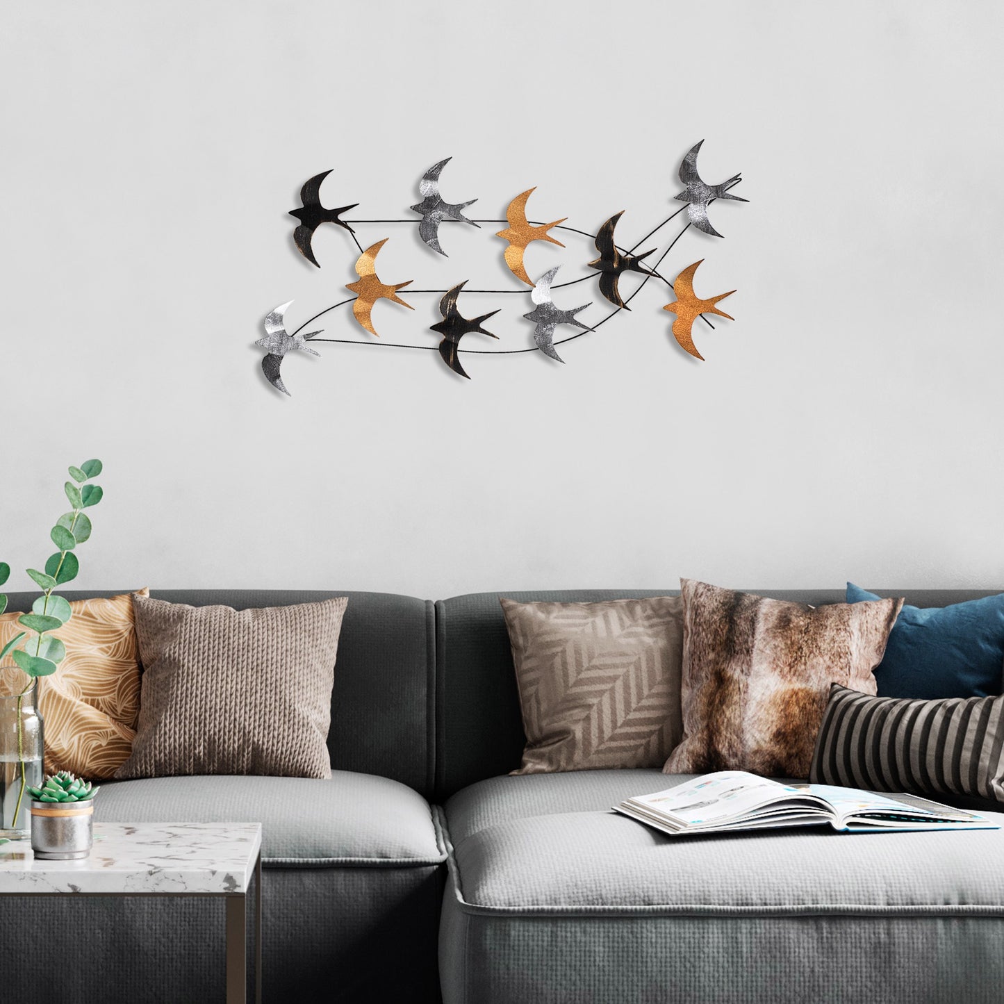 Metalna zidna dekoracija, Flock of Swallows 2