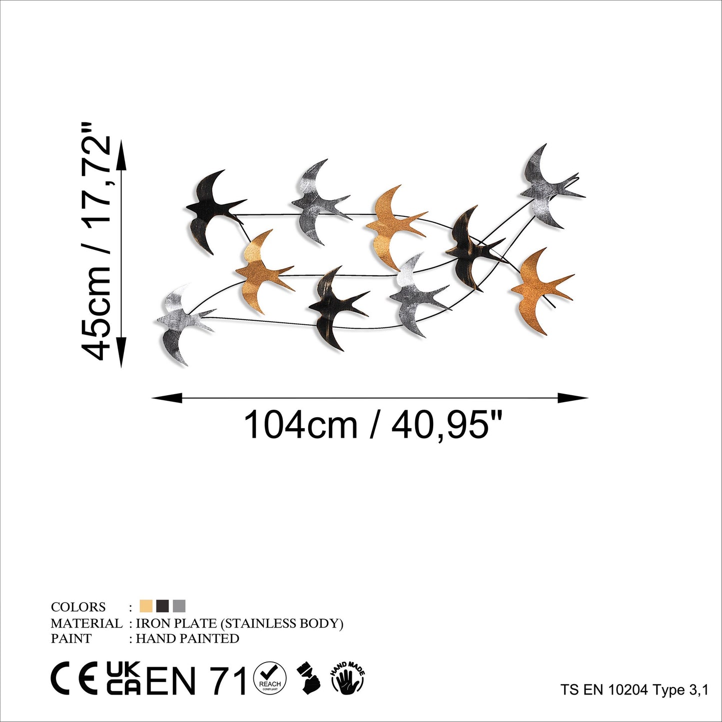 Metalna zidna dekoracija, Flock of Swallows 2