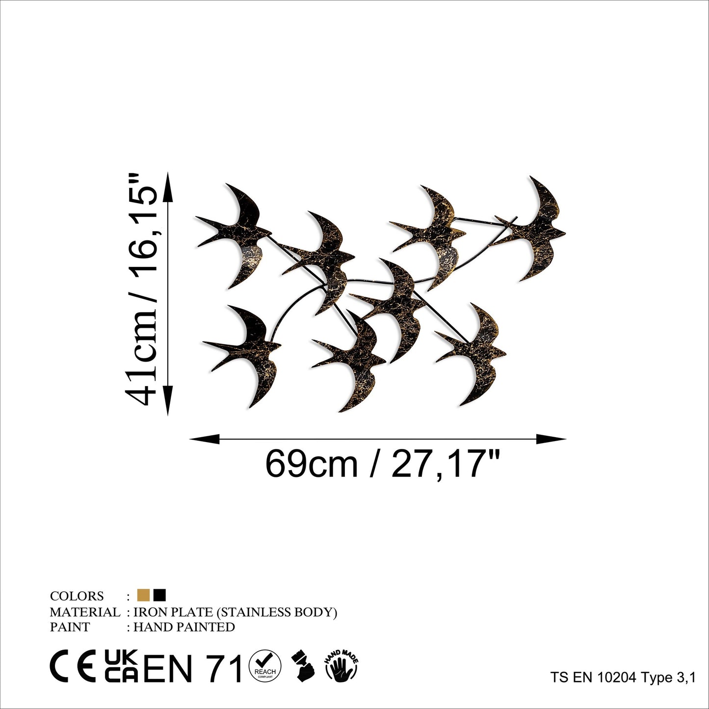 Metalna zidna dekoracija, Flying Birds 1