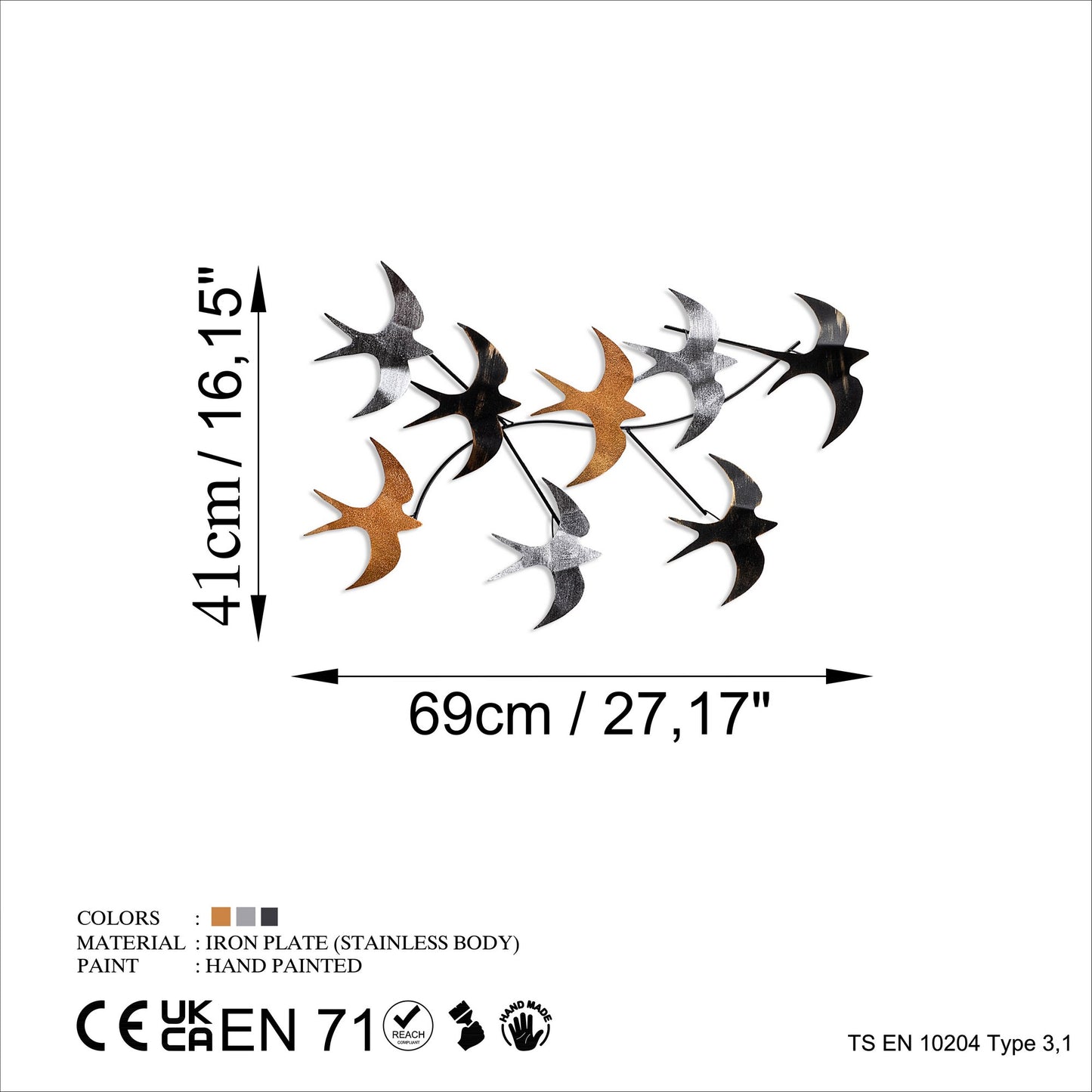 Metalna zidna dekoracija, Flying Birds 2