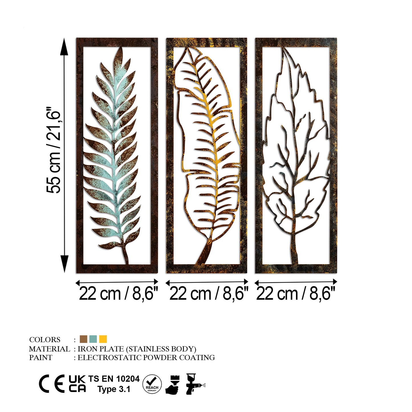 Metalna zidna dekoracija Leaf 35