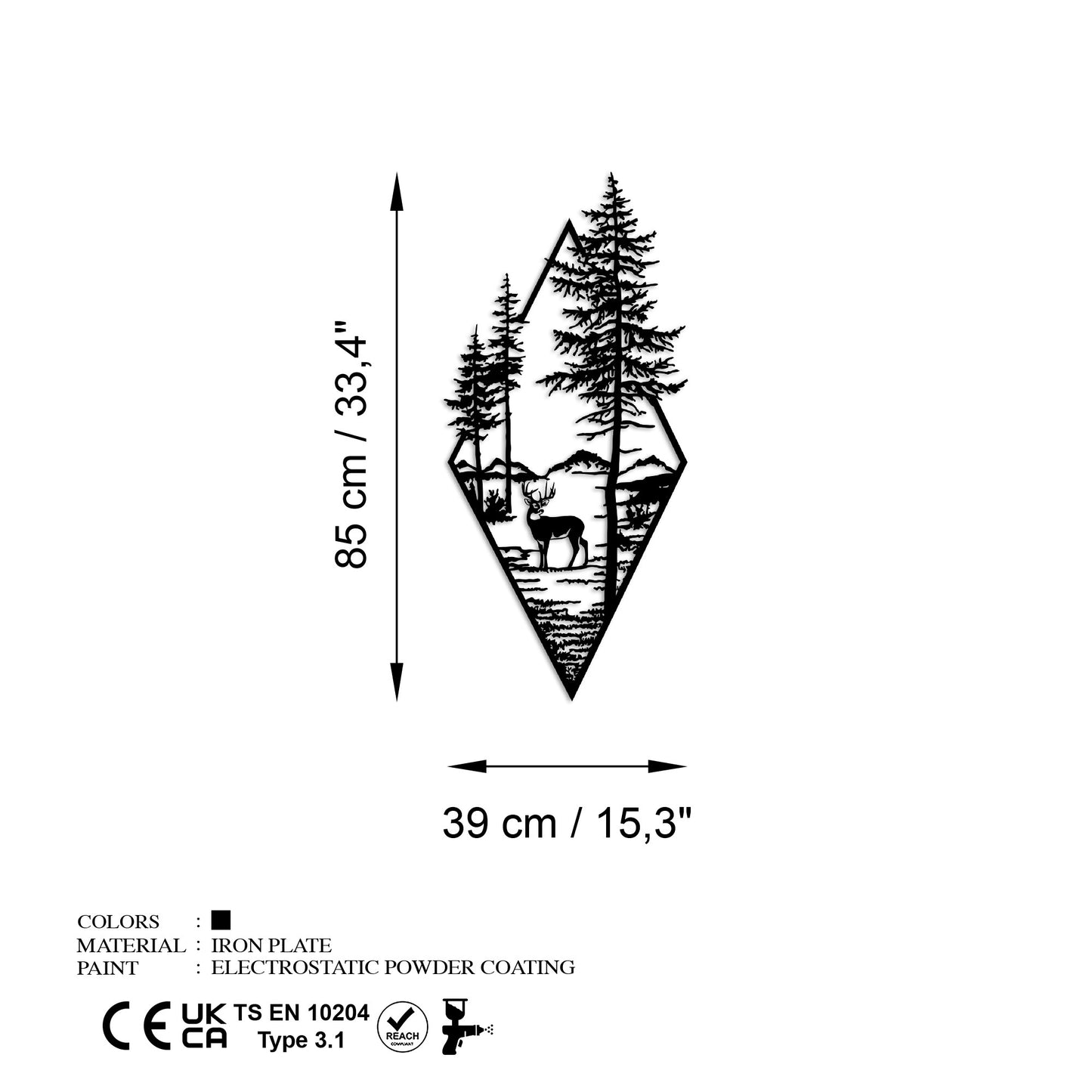 Metalna zidna dekoracija Deer - crna