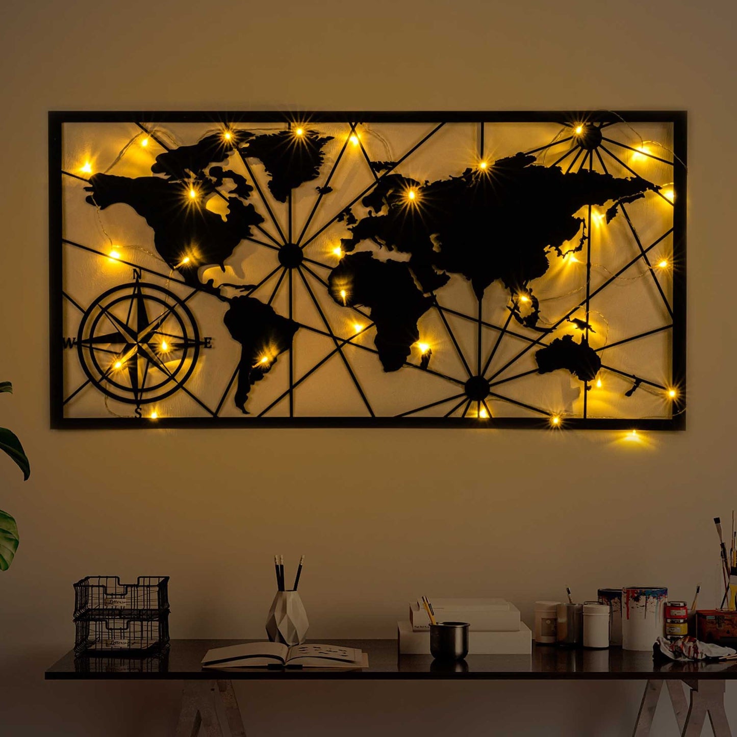 Metalna zidna dekoracija World Map Led 452