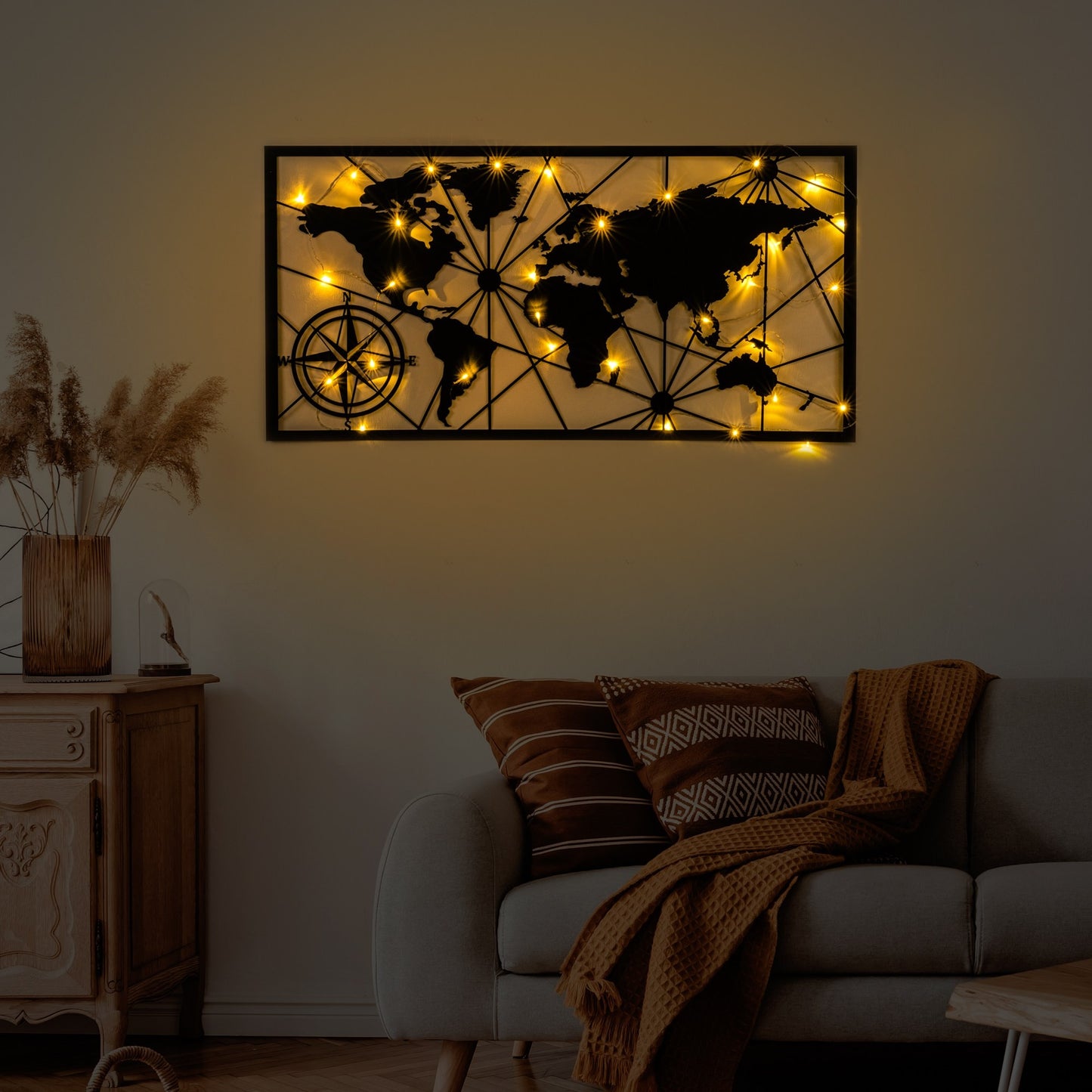 Metalna zidna dekoracija World Map Led 452