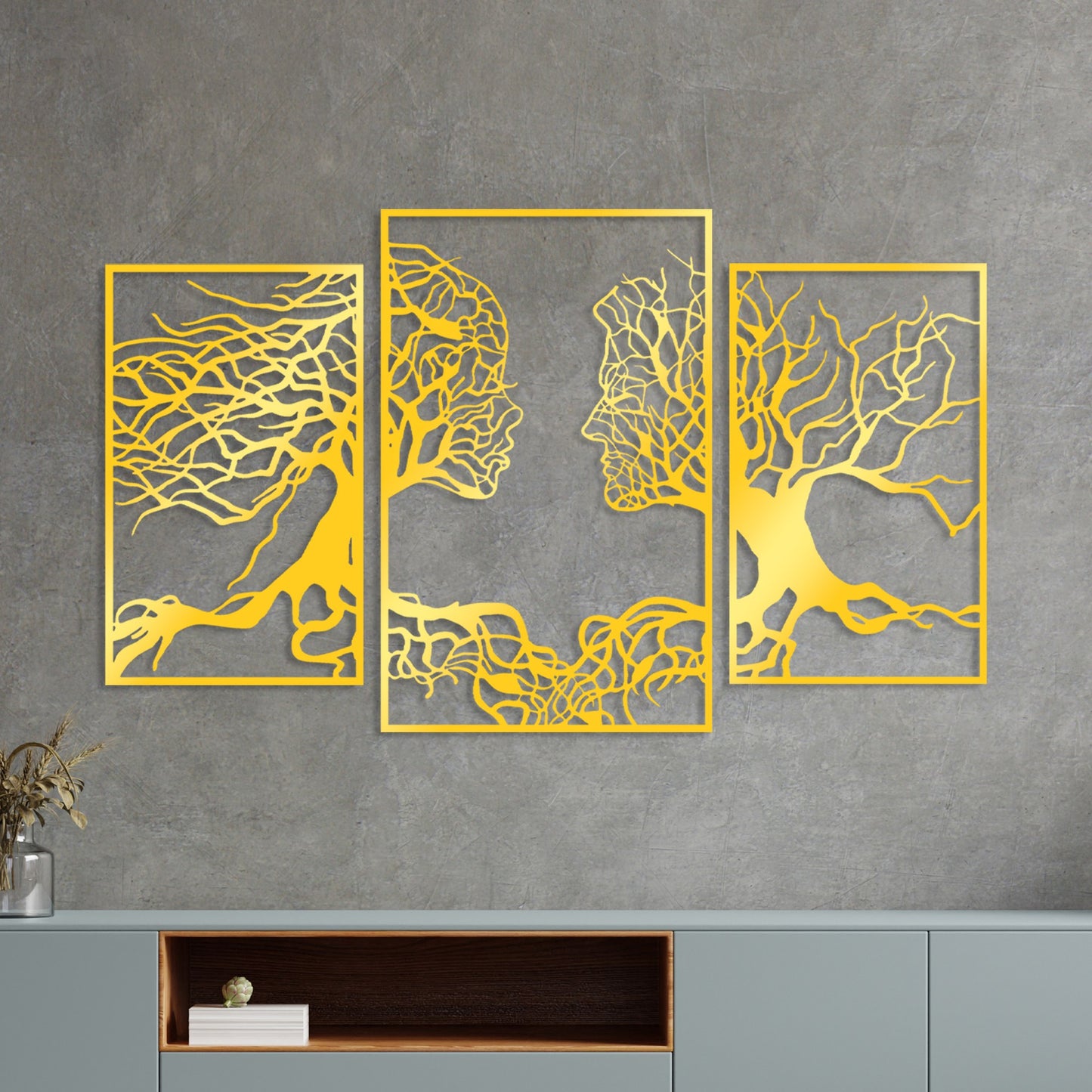 Metalna zidna dekoracija Golden Triple Root Human 1