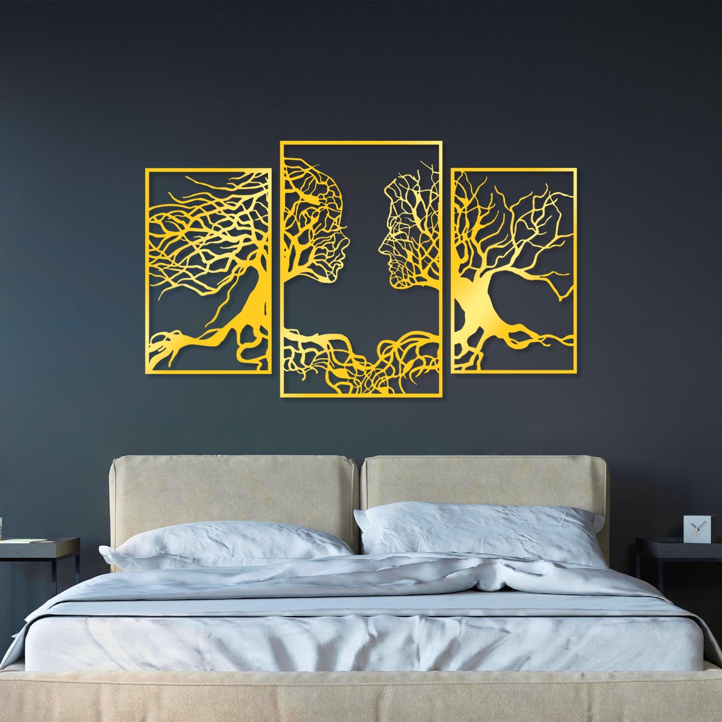 Metalna zidna dekoracija Golden Triple Root Human 1