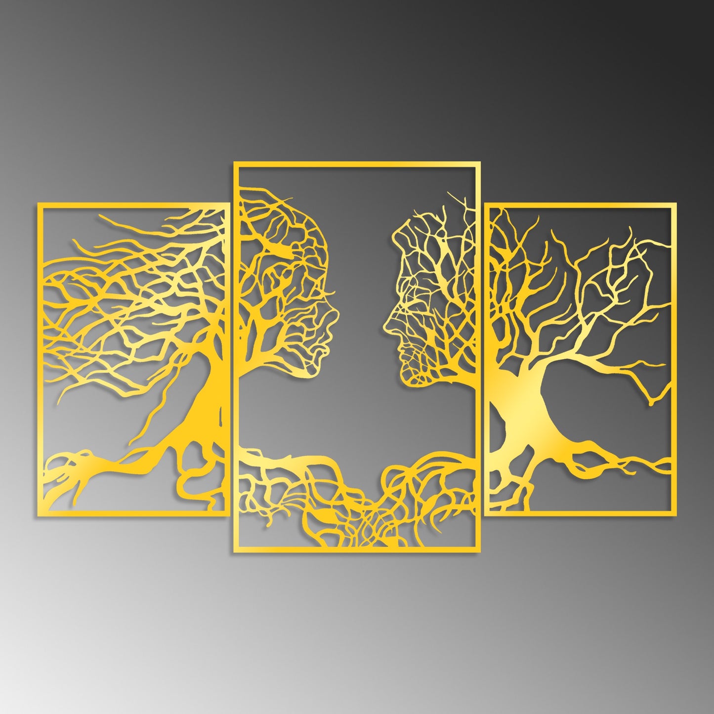 Metalna zidna dekoracija Golden Triple Root Human 1