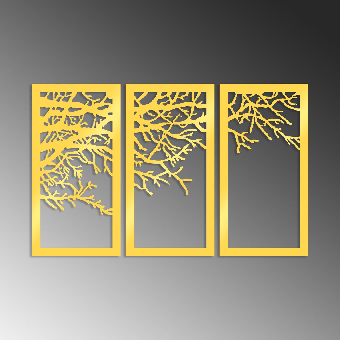 Metalna zidna dekoracija Golden Triple Tree 1