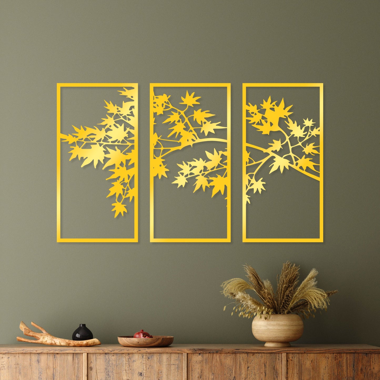 Metalna zidna dekoracija Golden Triple Tree 3