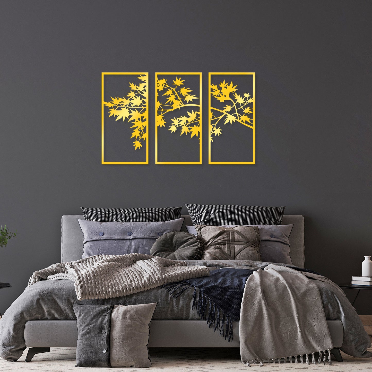 Metalna zidna dekoracija Golden Triple Tree 3