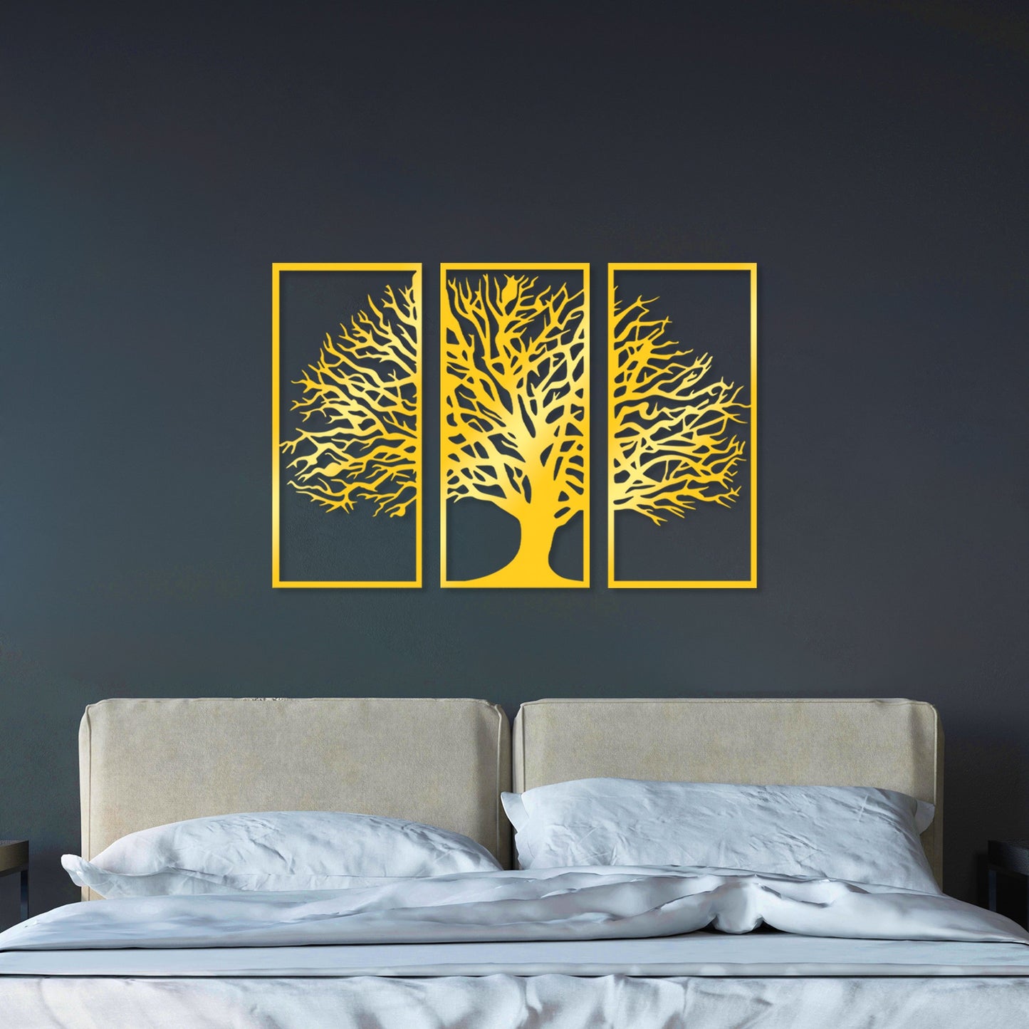 Metalna zidna dekoracija Golden Triple Tree 4