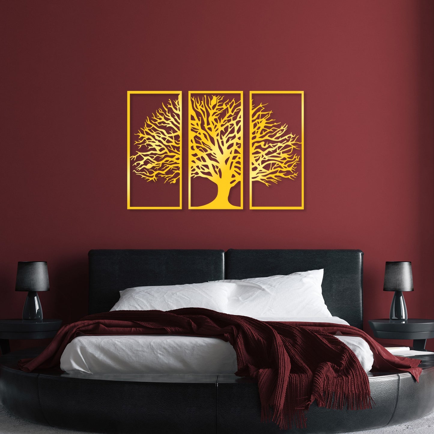 Metalna zidna dekoracija Golden Triple Tree 4