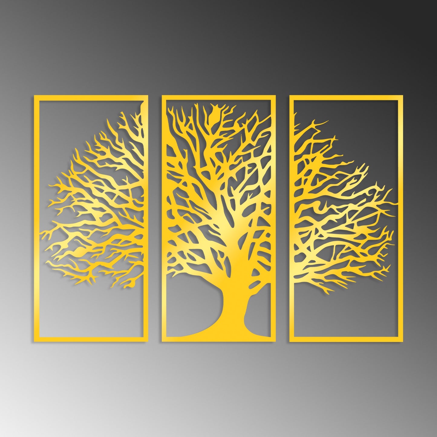 Metalna zidna dekoracija Golden Triple Tree 4