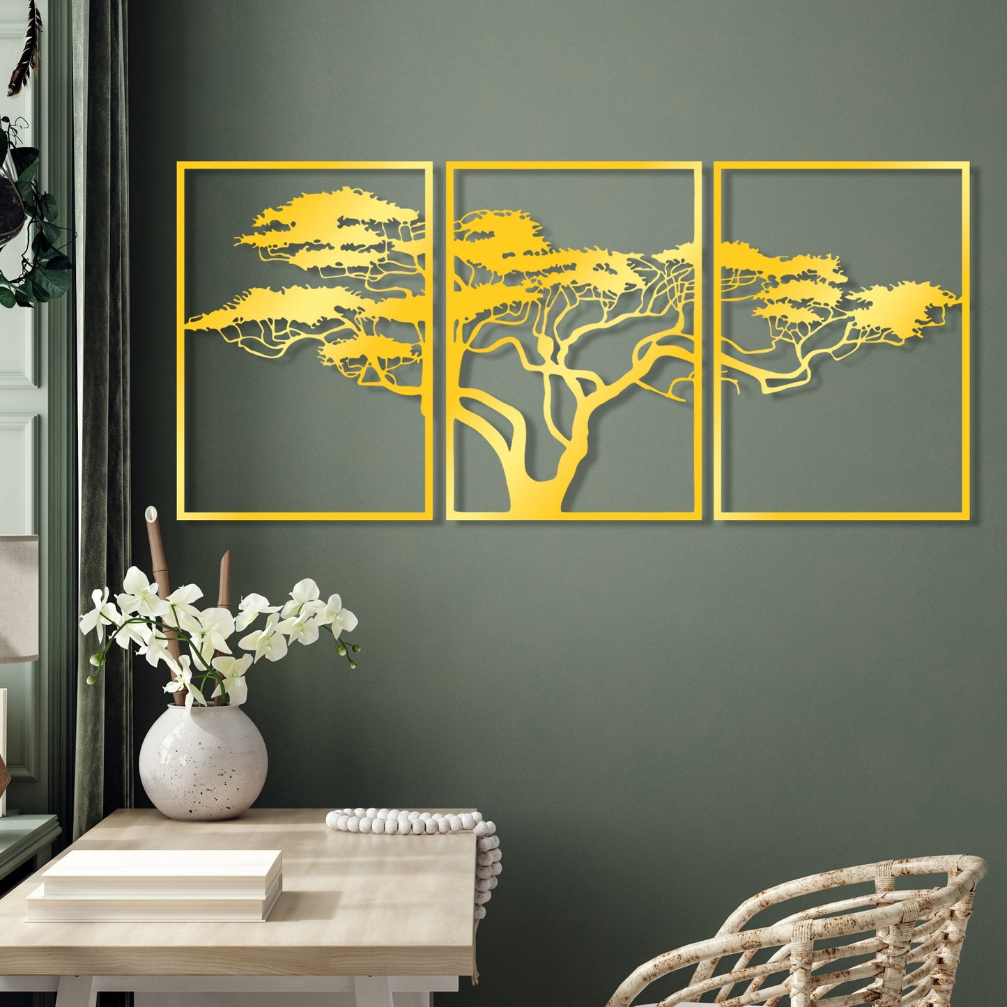 Metalna zidna dekoracija Golden Triple Tree 6