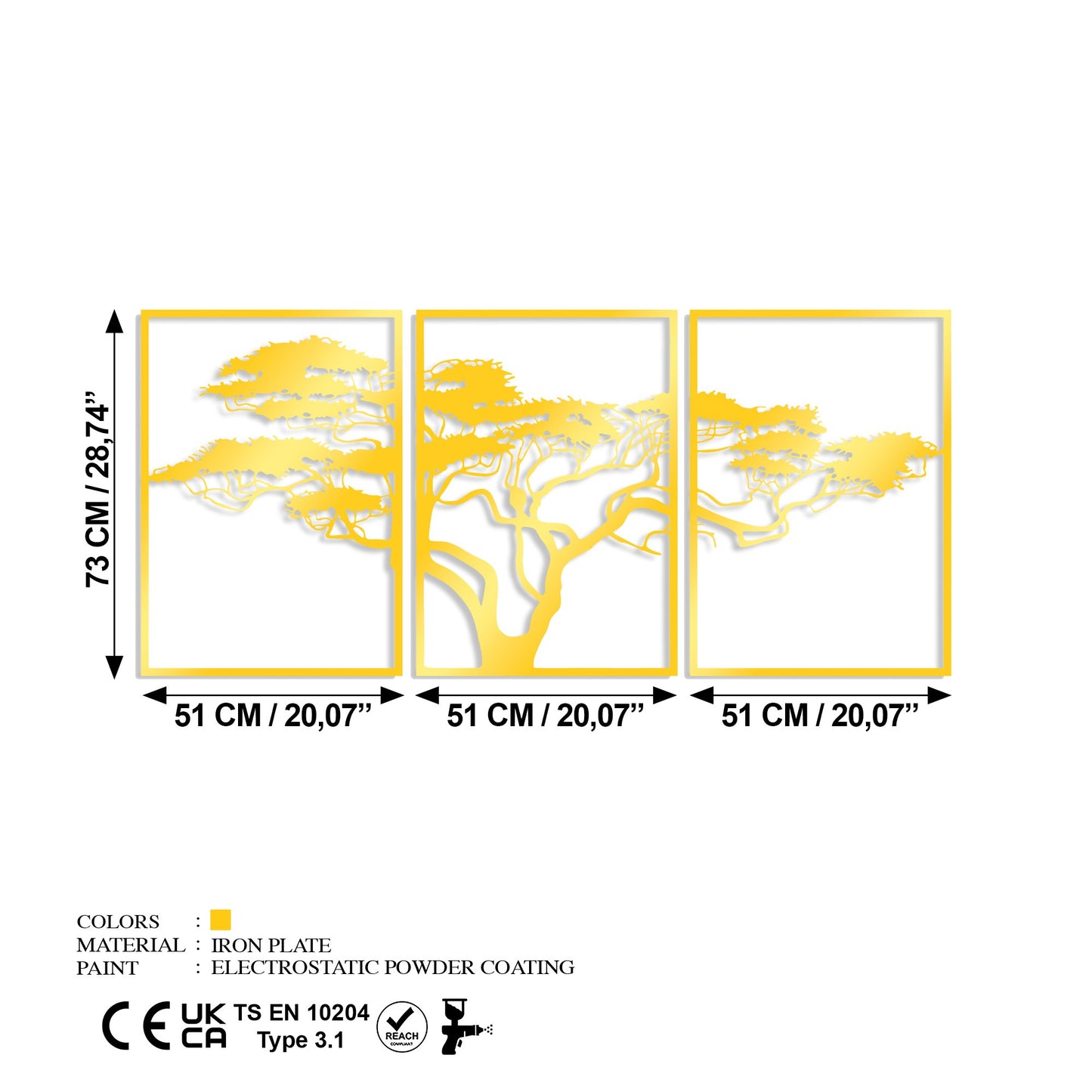 Metalna zidna dekoracija Golden Triple Tree 6