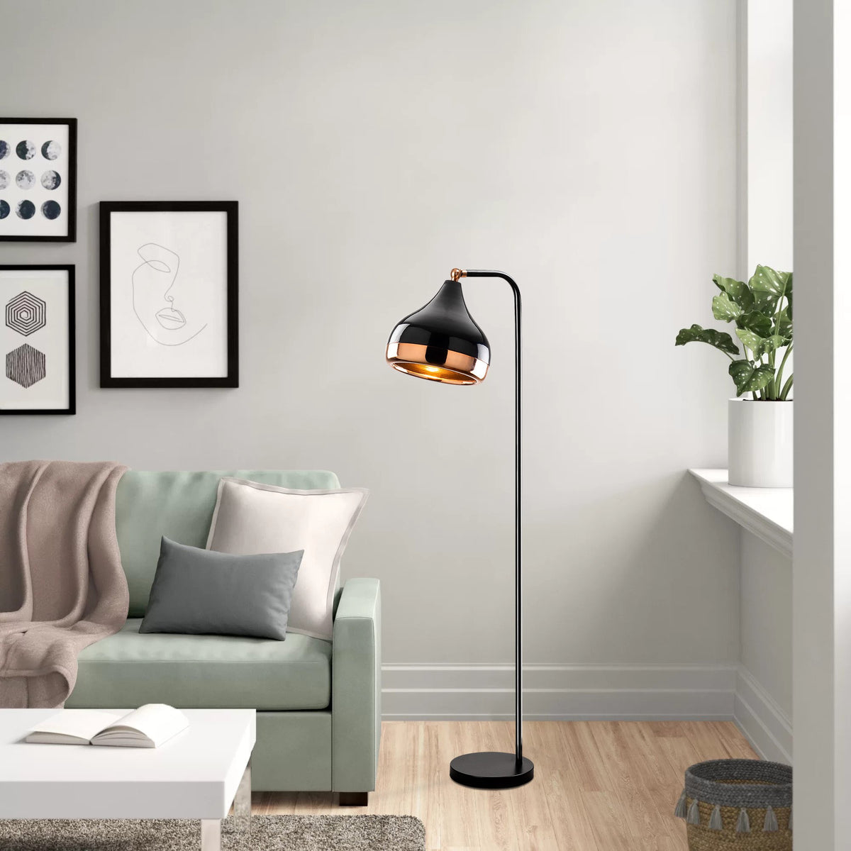 Podna lampa FLOOR, crno-bakrena, metalna, 30 × 17 cm, visina 120 cm, promjer sjenila 17 cm, visina 16 cm, duljina kabela 200 cm, E27 40 W, Yıldo – 6906