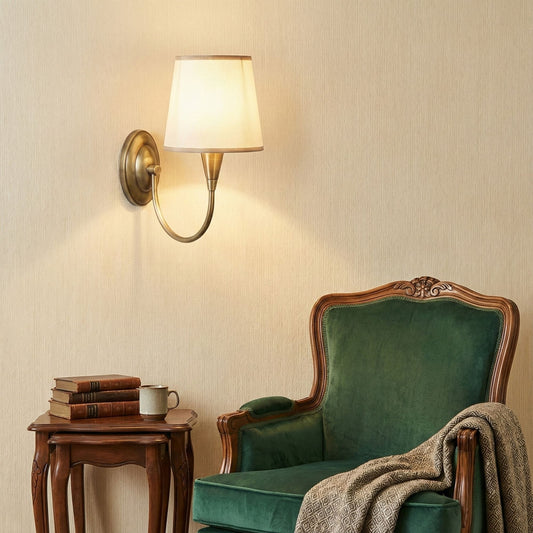 Zidna lampa PARDO antique, metal- platno, 16 x 28 cm, visina 31 cm, promjer sjenila 16 cm, visina sjenila 15 cm. E27 40 W, Pardo - 3031