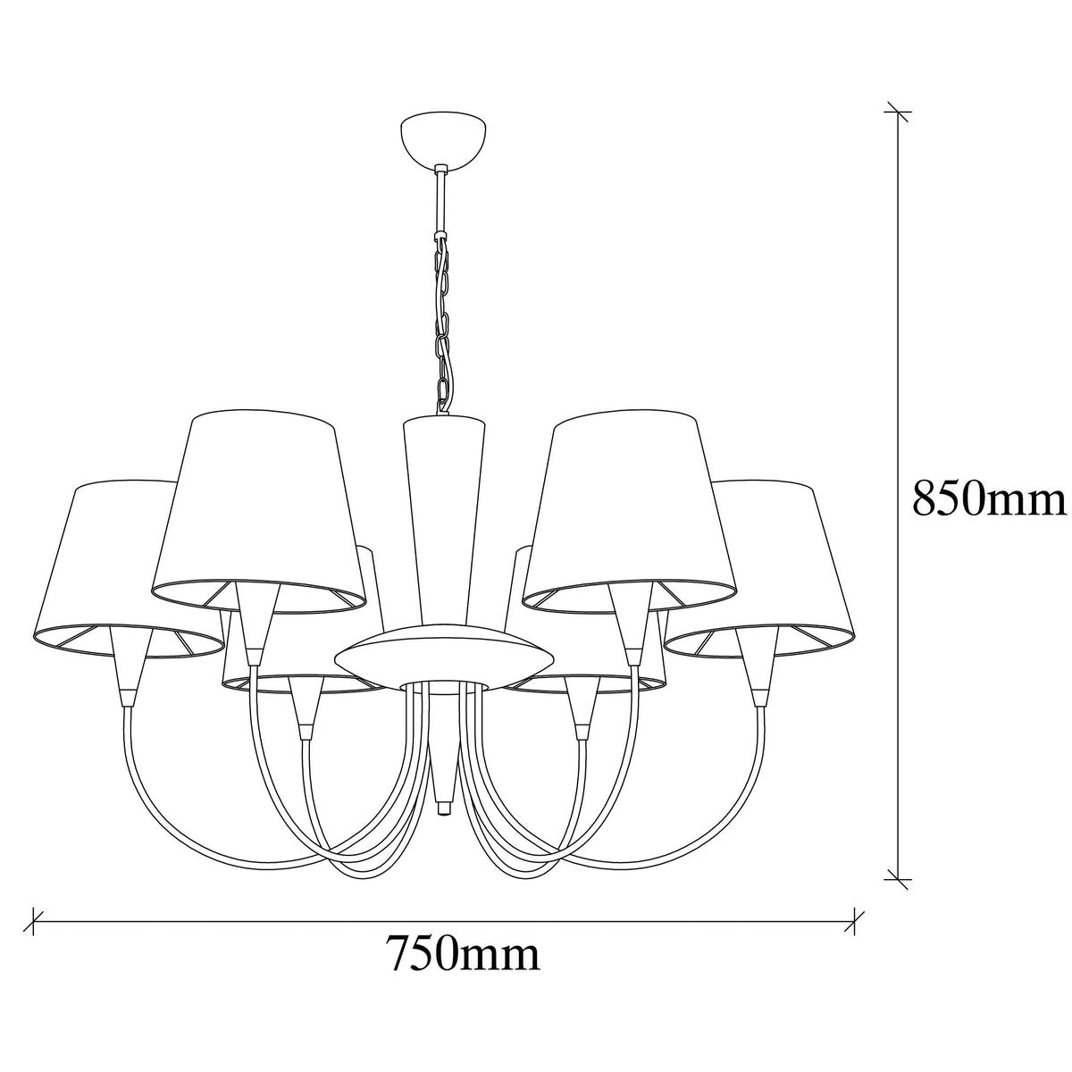 Visilica PARDO antik, metal-platno, promjer 75 cm, visina 85 cm, promjer sjenila 16 cm, visina 15 cm, 6 x E27 40 W, Pardo - 3011