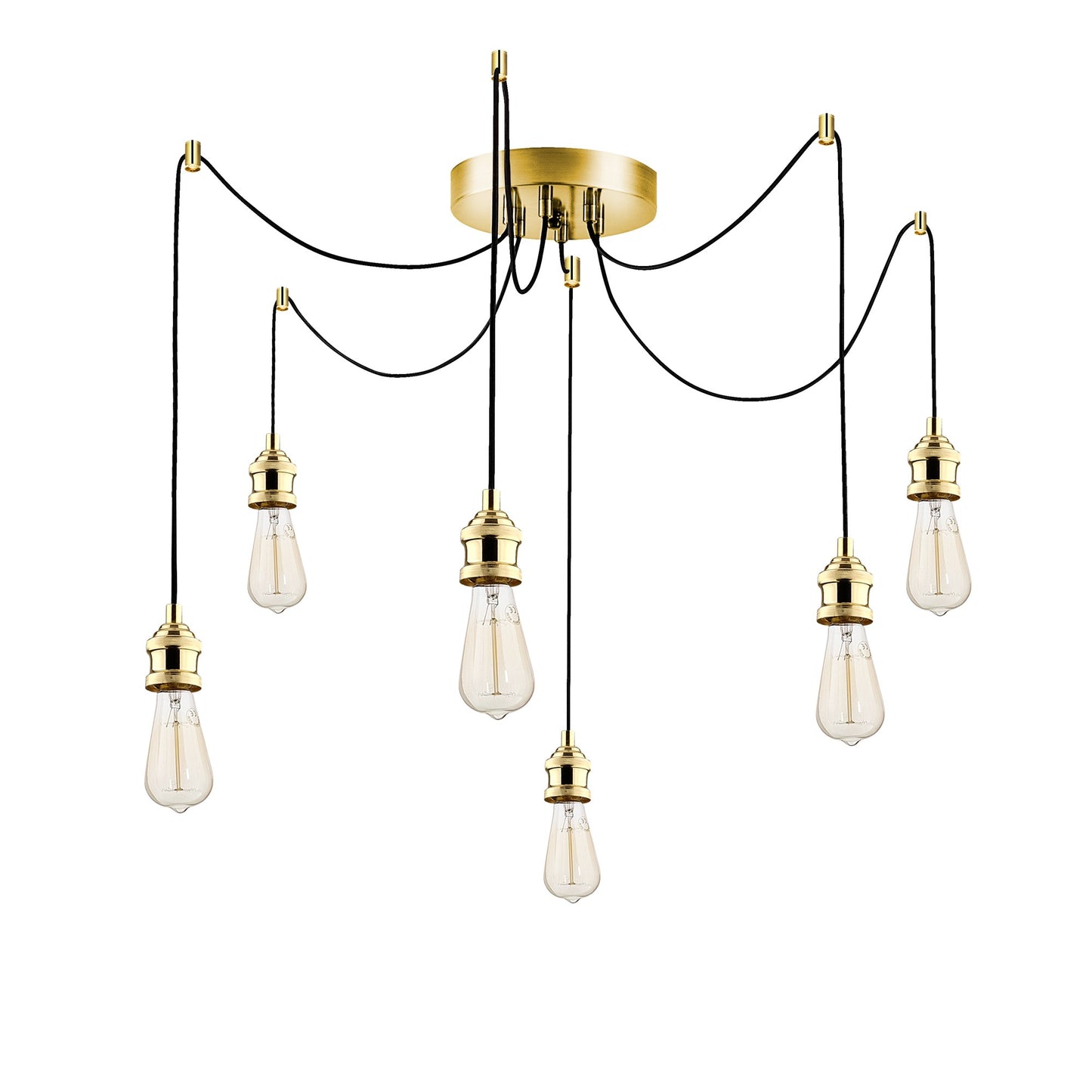 Vislica KABLUNI zlatna, metal, 126 x 126 cm, visina 102 cm, podesvia visiana, 6 x E27 40 W, Kabluni - MR - 913