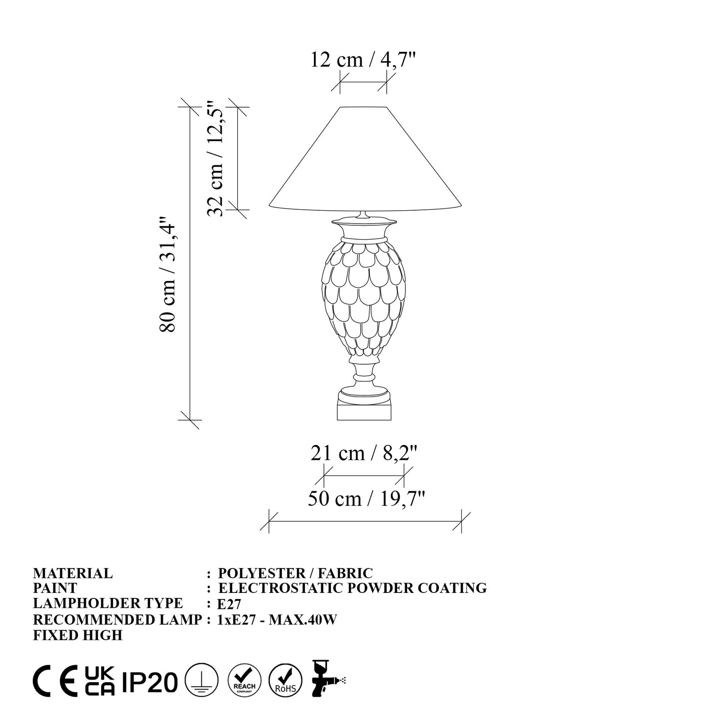 Stolna lampa 634, smeđa, bijela