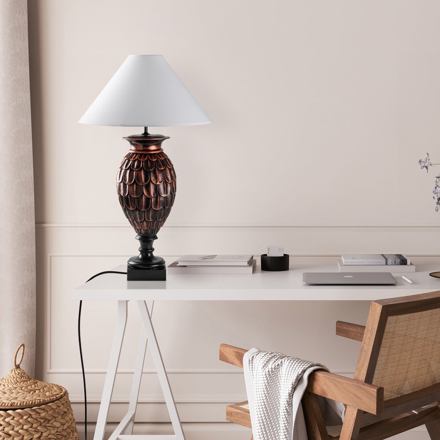 Stolna lampa 665, smeđa, bijela