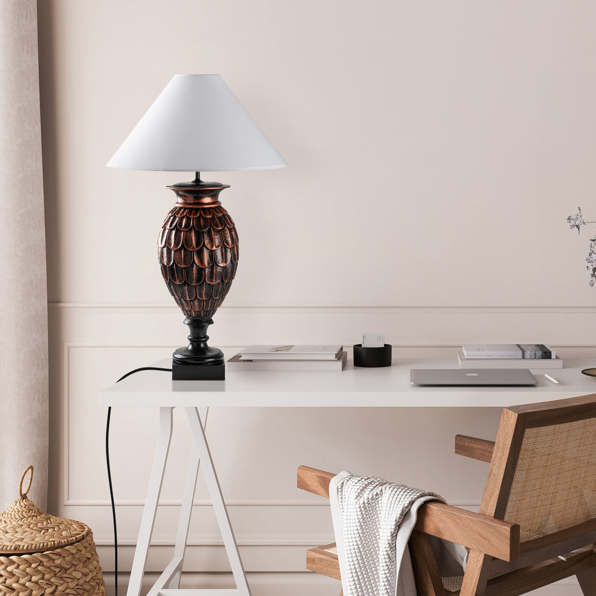 Stolna lampa 665, smeđa, bijela