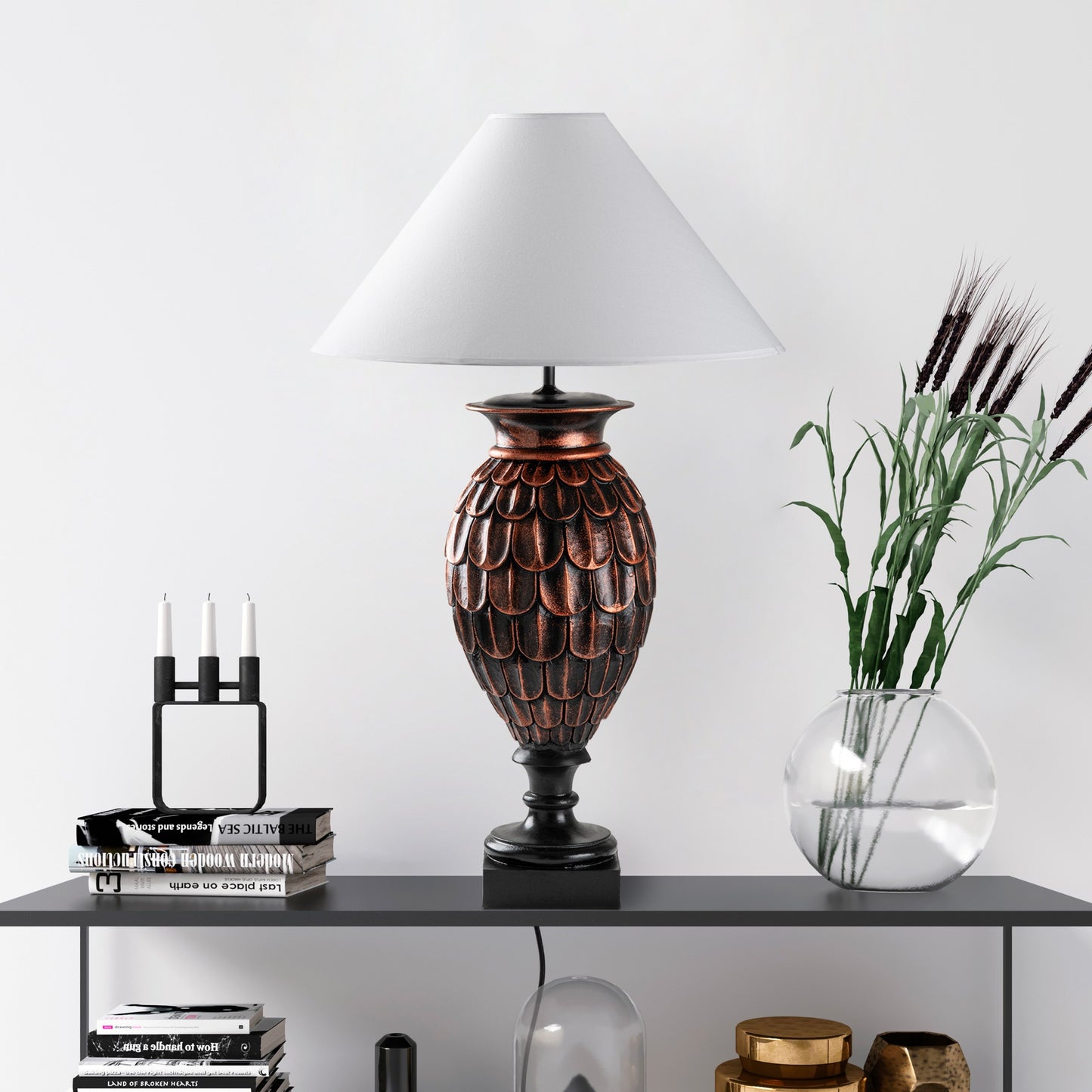Stolna lampa 665, smeđa, bijela