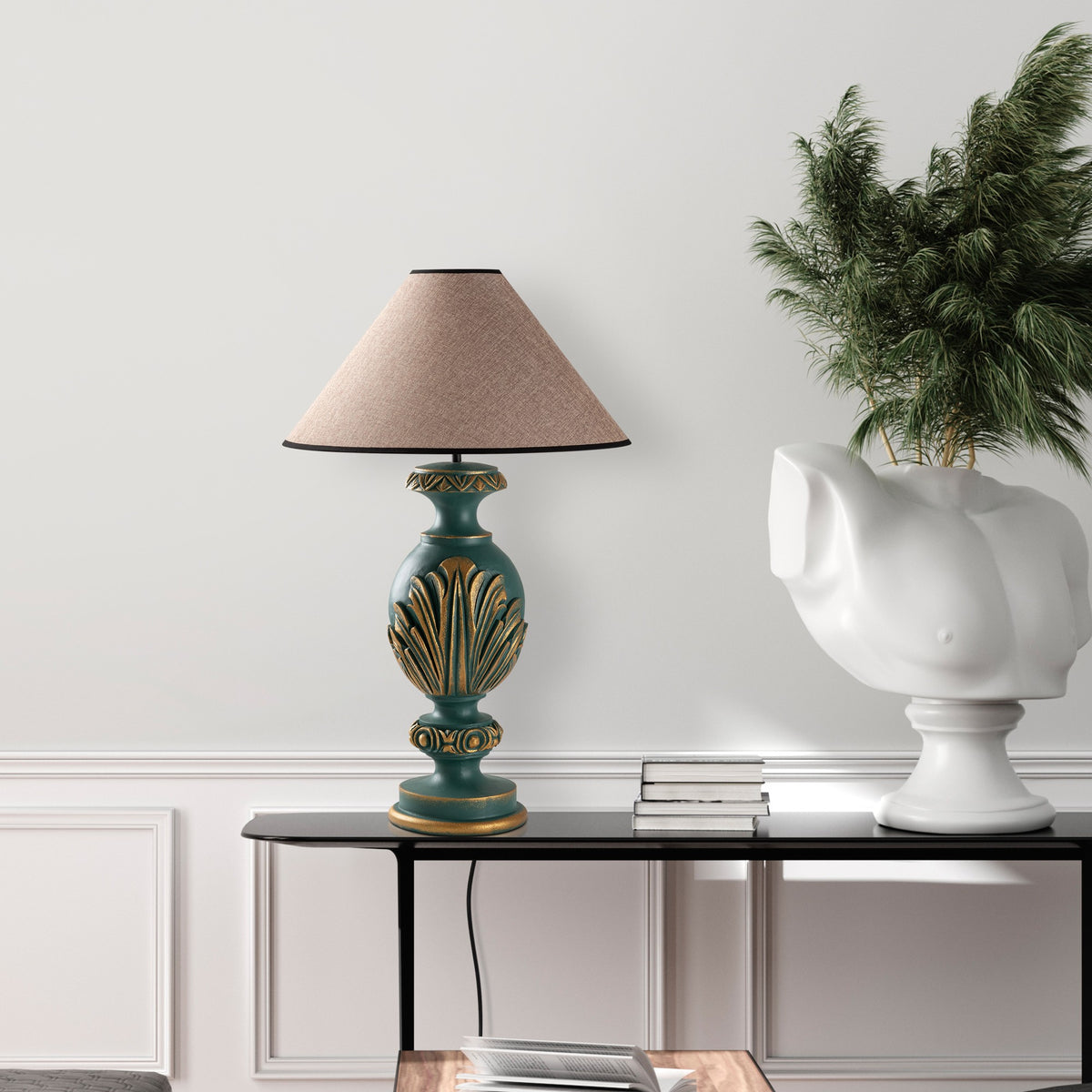 Stolna lampa 702, zelena, svijetlo smeđa