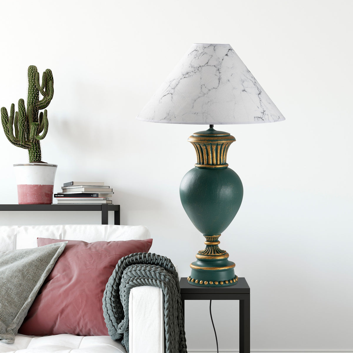 Stolna lampa 733, zelena, bijela