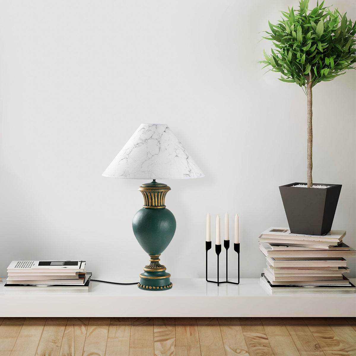 Stolna lampa 733, zelena, bijela