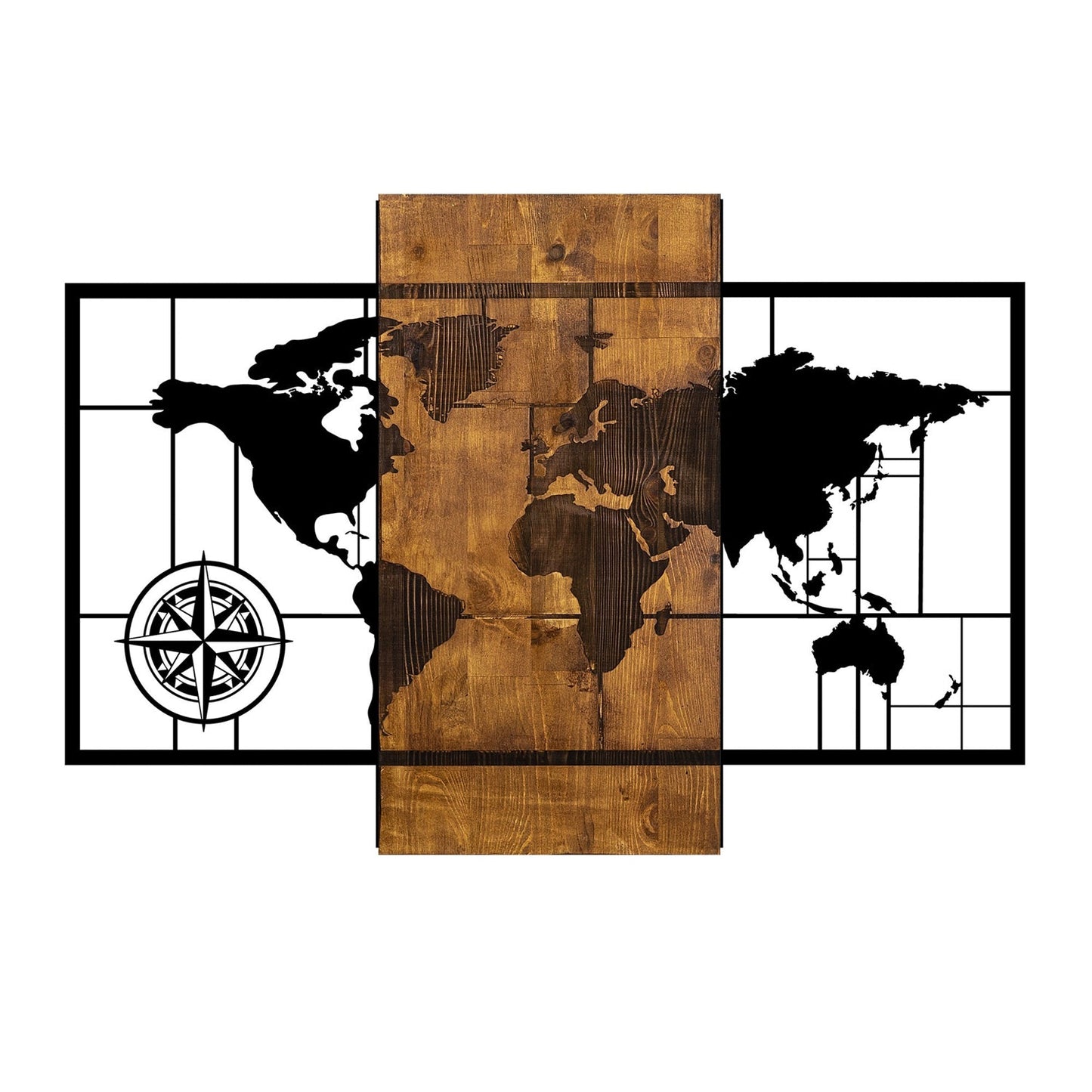 Zidna dekoracija COMPASS, World Map With Compass