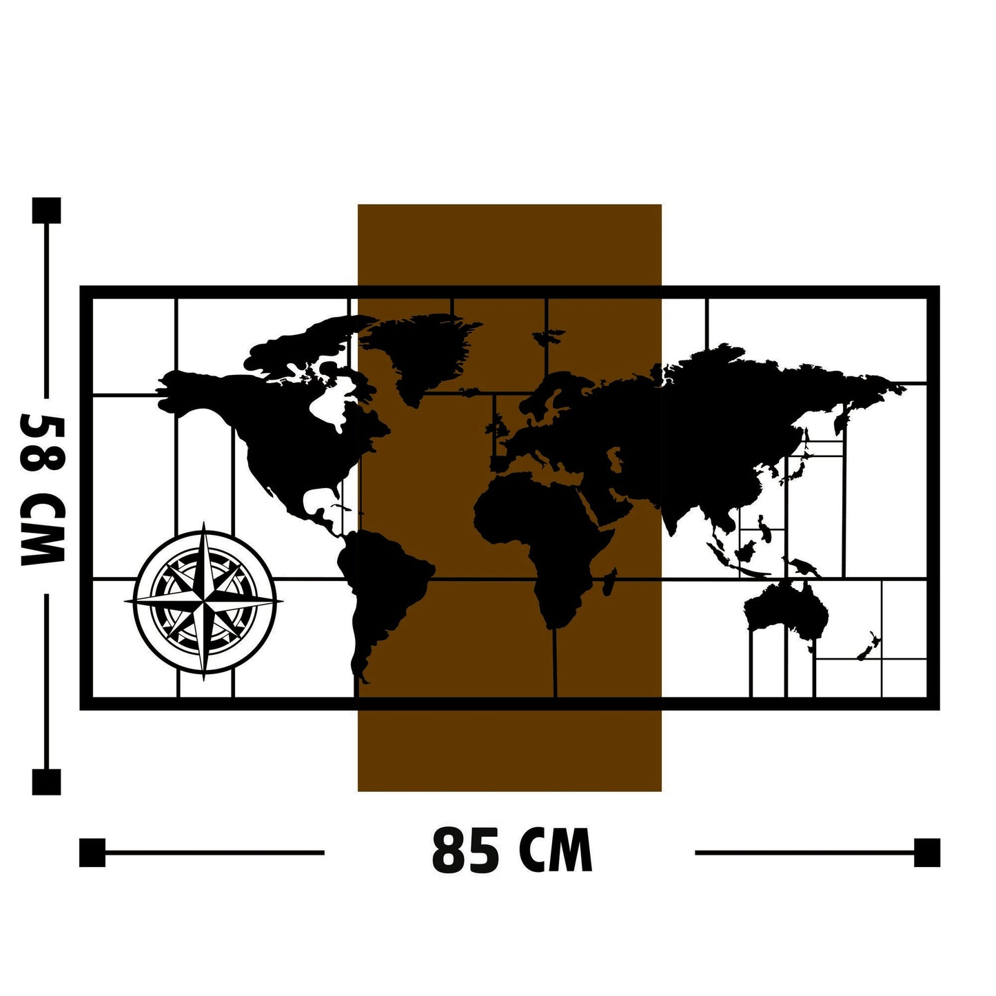 Zidna dekoracija COMPASS, World Map With Compass