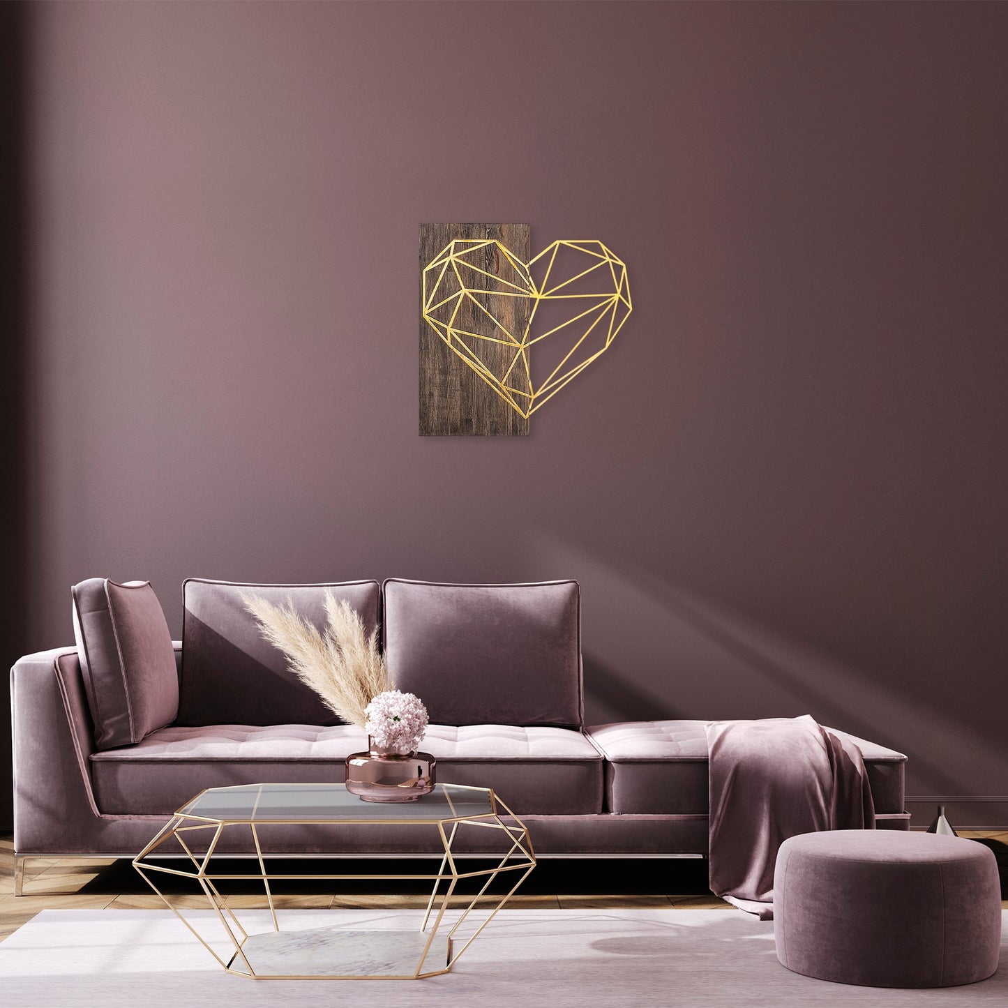Drvena zidna dekoracija, Heart - Gold