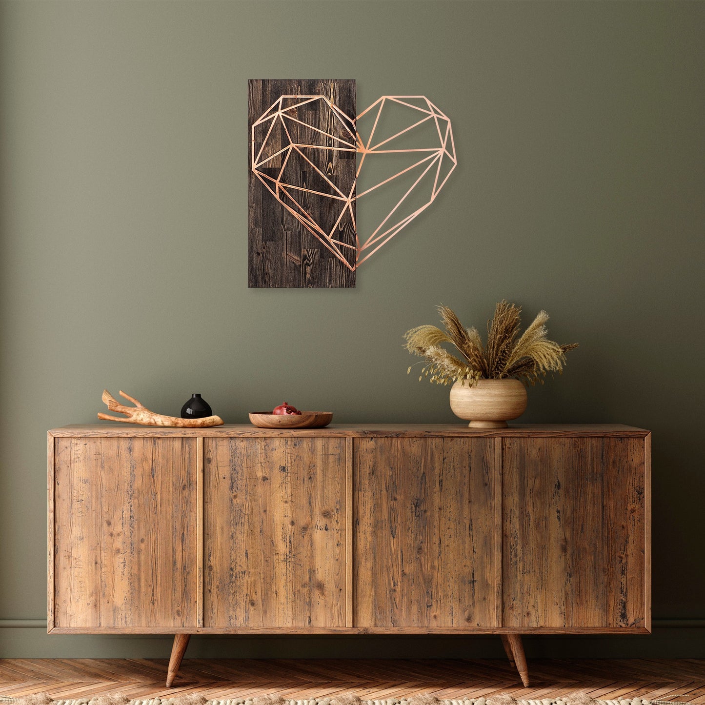 Drvena zidna dekoracija, Heart - Copper