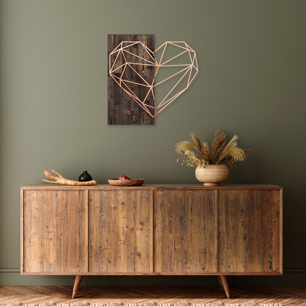 Drvena zidna dekoracija, Heart - Copper