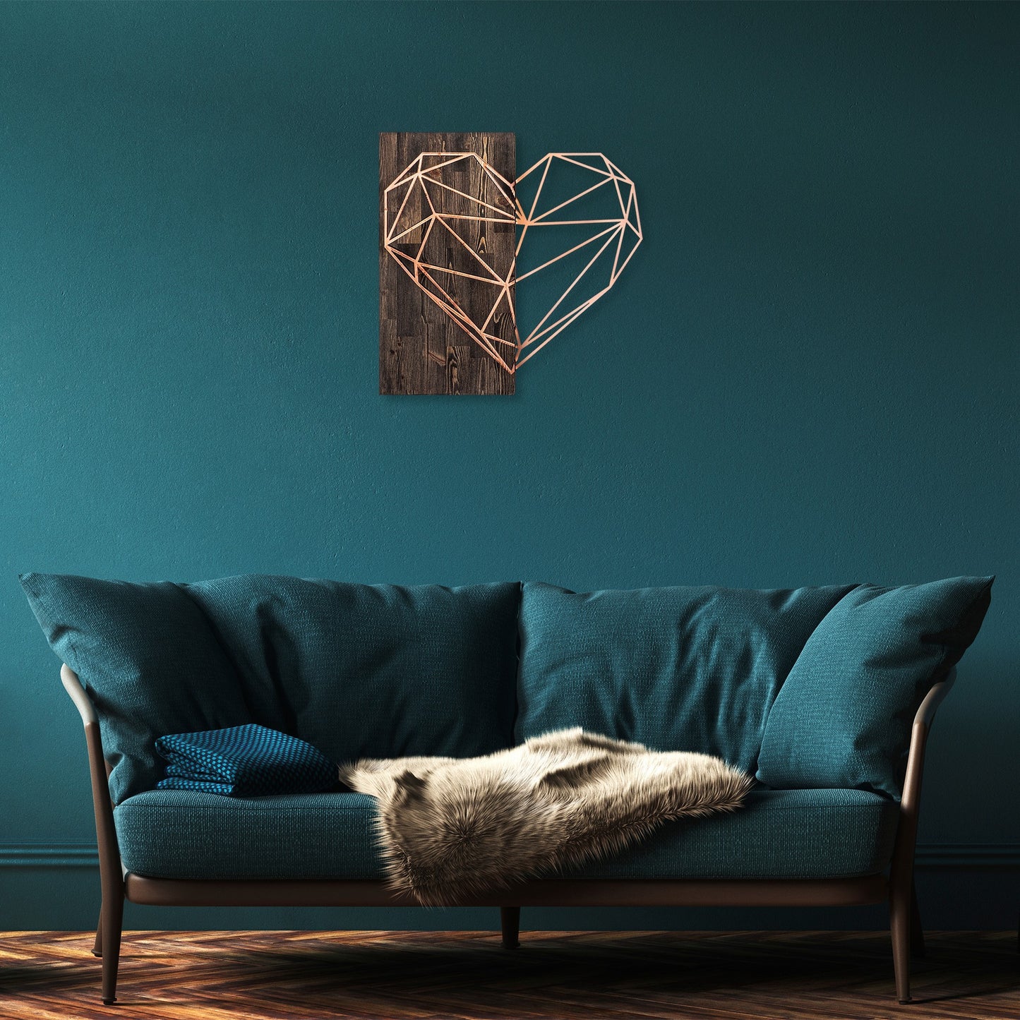 Drvena zidna dekoracija, Heart - Copper
