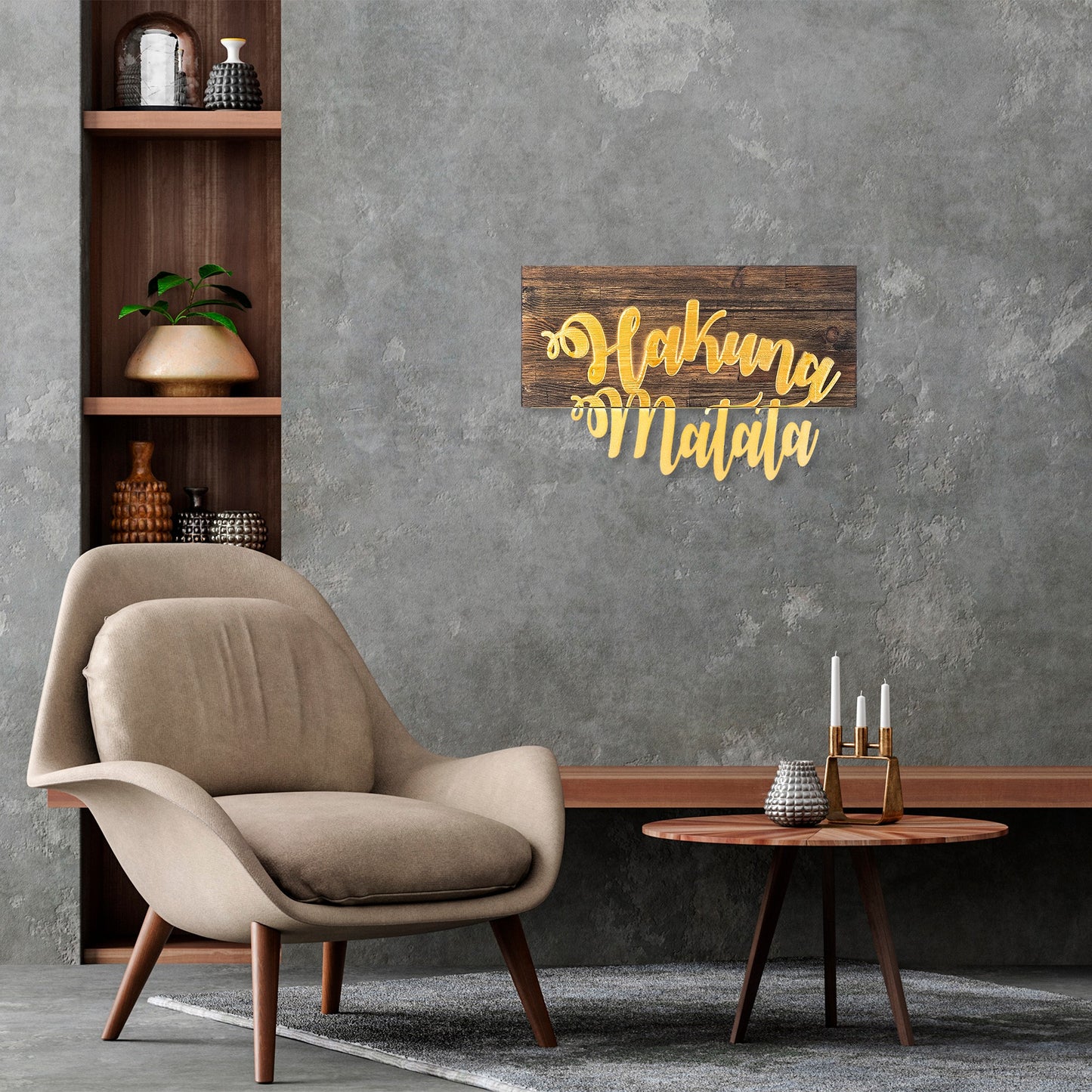 Drvena zidna dekoracija, Hakuna Matata Metal Decor - Gold