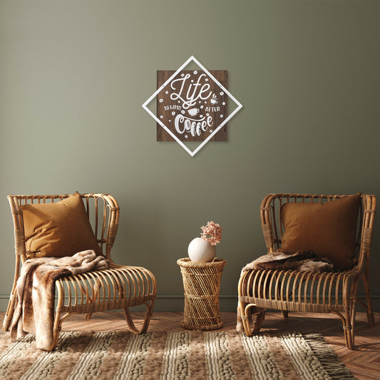 Drvena zidna dekoracija, Life Begins After Coffee - Silver