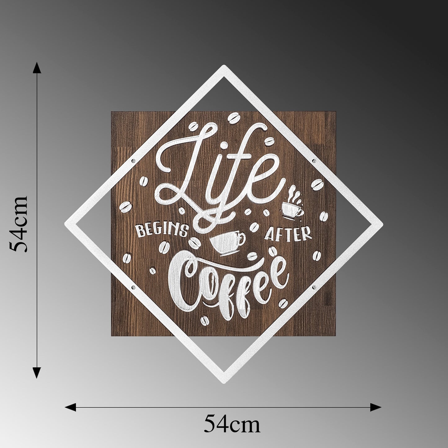 Drvena zidna dekoracija, Life Begins After Coffee - Silver