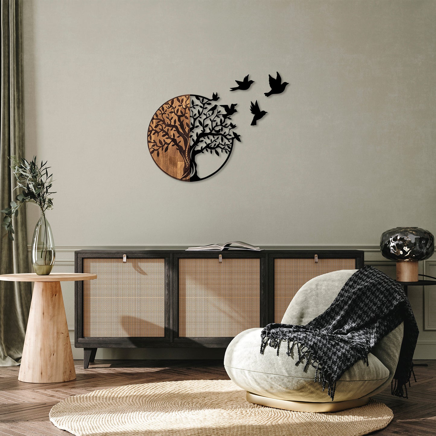 Drvena zidna dekoracija, Tree And Birds - 322