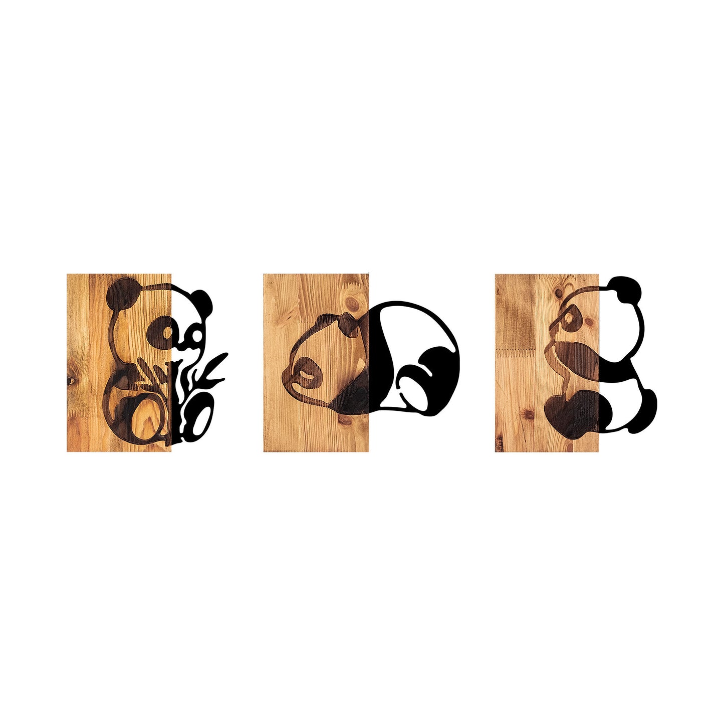 Drvena zidna dekoracija, Pandas - 335